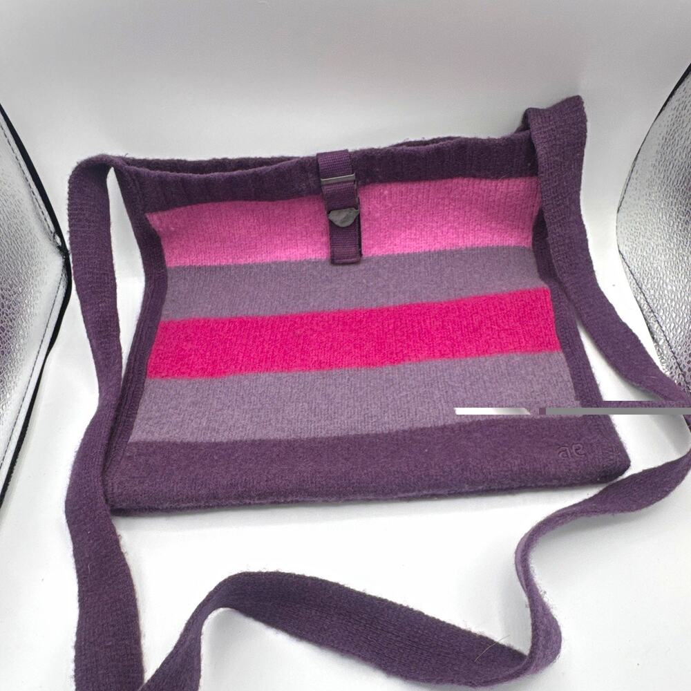 American Eagle Outfitters Striped Logo Shoulder Bag Purple Pink Gray